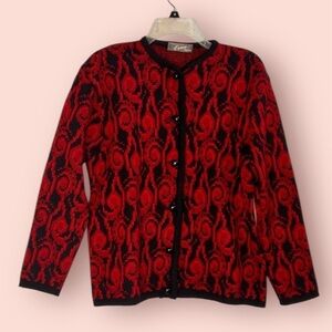 Vintage Esmo retro 70s print red/black wool cardigan
